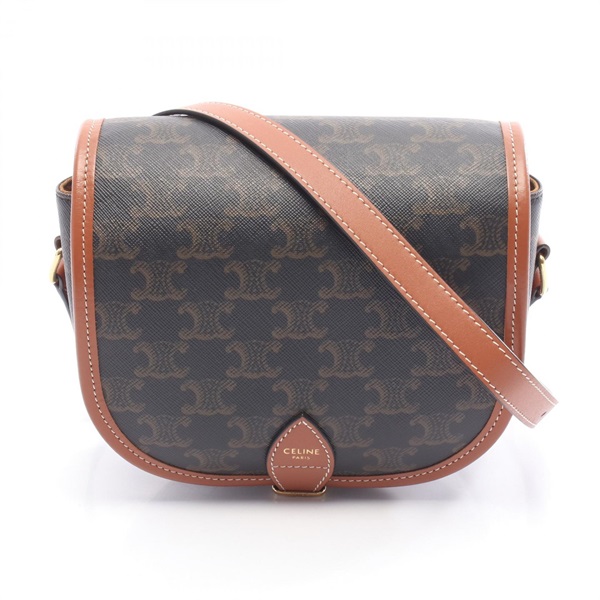 CELINE Folco Medium Triomphe Shoulder Bag 191502BZJ.04LU canvas leather Brown