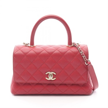 CHANEL Coco Handle Flap Matelasse chain shoulder Handbag A92990 Calfskin Red CC