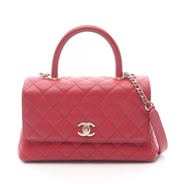 CHANEL Coco Handle Flap Matelasse chain shoulder Handbag A92990 Calfskin Red CC