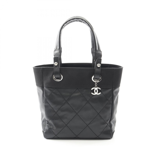 CHANEL Paris Biarritz PM Tote shoulder Bag A34208 canvas leather Black Used CC