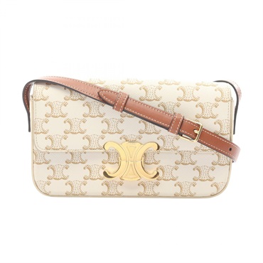 CELINE Claude Triomphe Shoulder Handbag 194142CUZ Canvas leather White Used