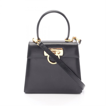 Salvatore Ferragamo Gancini shoulder crossbody Handbag leather Black navy Used