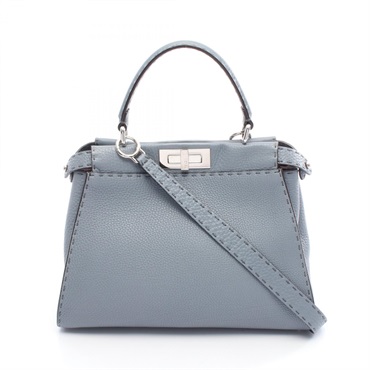 FENDI Peekaboo Regular Selleria Crossbody Handbag 8BN290 leather Blue Used