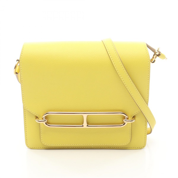 HERMES Roulis Mini Lime Shoulder Bag Evercolor leather Yellow Used Women Y GHW