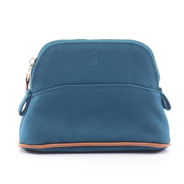 HERMES Bolide Pouch 15 Mini Bag canvas leather Blue Used Women SHW