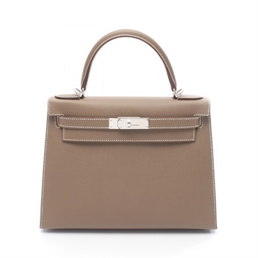 HERMES Kelly 28 Crossbody Handbag 042319CK Epsom leather Etoupe Grey SHW Z Used