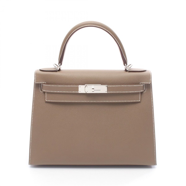 HERMES Kelly 28 Crossbody Handbag 042319CK Epsom leather Etoupe Grey SHW Z Used