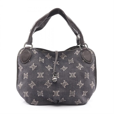 CELINE Bittersweet Paris Macadam Handbag denim leather Navy Brown Used Women