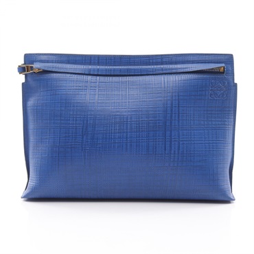 LOEWE T-Pouch Linen Anagram business clutch bag pouch leather Blue Used Women