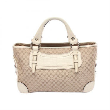 CELINE Boogie Macadam Tote Hand bag canvas leather Beige White Used Women
