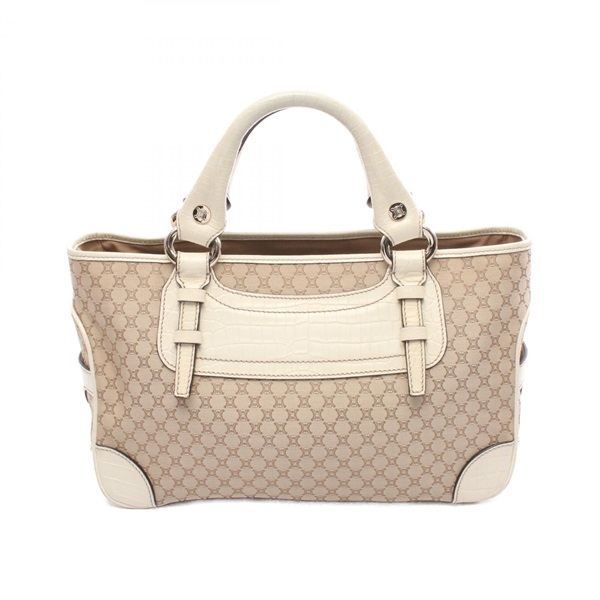 CELINE Boogie Macadam Tote Hand bag canvas leather Beige White Used Women
