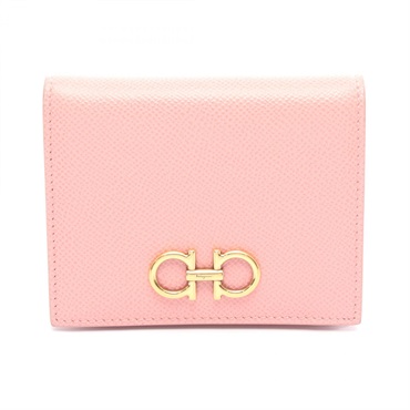 Salvatore Ferragamo Gancini Bi-fold wallet purse leather Pink GHW Used Women