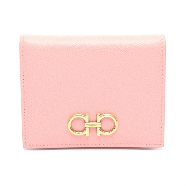 Salvatore Ferragamo Gancini Bi-fold wallet purse leather Pink GHW Used Women