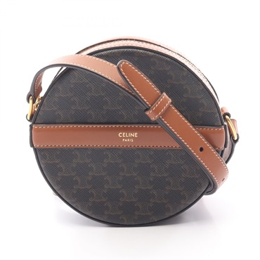 CELINE Round Purse Triomphe Shoulder Crossbody Bag 10G342CAM canvas leather Used