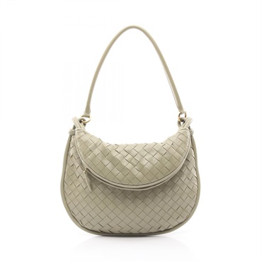 BOTTEGA VENETA Gemelli Intrecciato Shoulder Bag leather Khaki Used Women