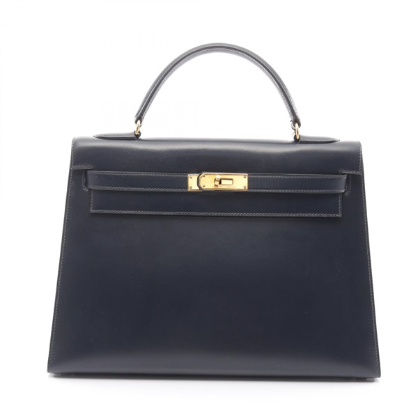 HERMES Kelly 32 Shoulder Handbag P Box Calf leather Navy Blue indigo GHW Used