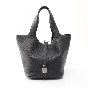 HERMES Picotin Lock MM tote bucket Handbag U 060991CK Taurillon Clemence BK SHW