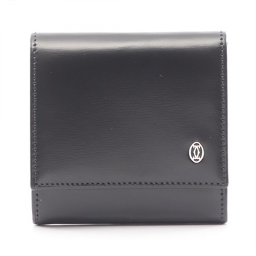 CARTIER Pasha coin purse wallet leather Black Used Women