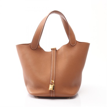 HERMES Picotin Lock MM tote bucket Handbag Z Taurillon Clemence Gold Used GHW