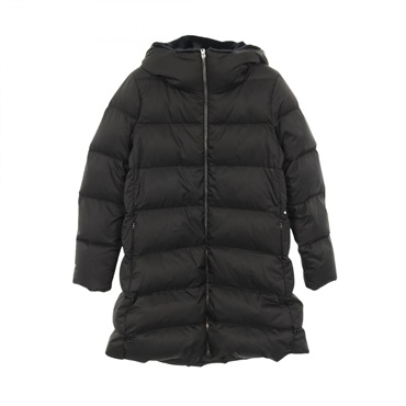 Herno Eco-fur hooded waterproof Down jacket polyester Black #42 NEW Women