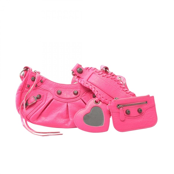 BALENCIAGA LE CAGOLE Shoulder Bag leather Fuschia pink Used Women