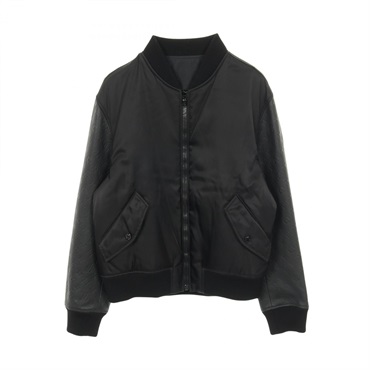 LOUIS VUITTON Monogram Blouson Leather Nylon Cotton Black #50 Used Mens