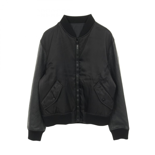 LOUIS VUITTON Monogram Blouson Leather Nylon Cotton Black #50 Used Mens