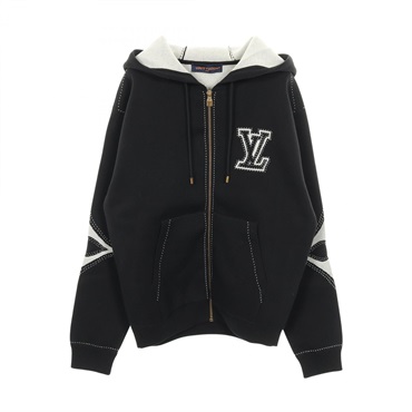 LOUIS VUITTON Graphic Intarsia Zip Cotton Hoodie cotton Black #XL Used mens LV