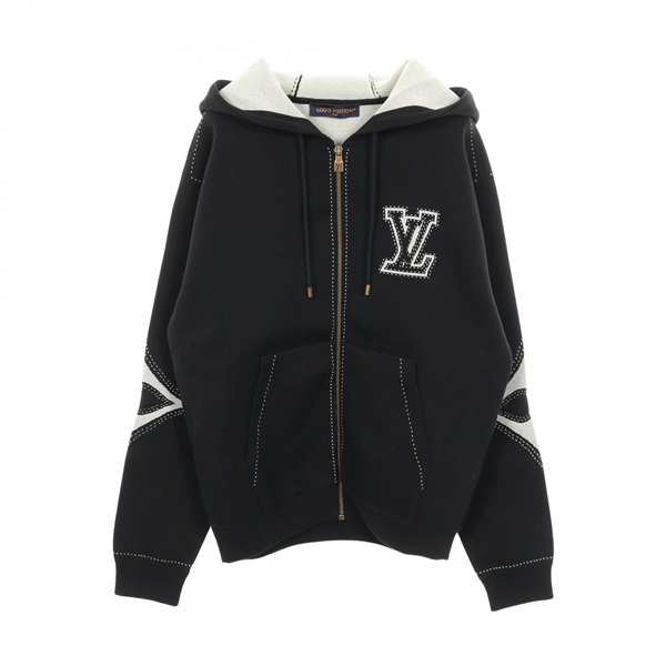 LOUIS VUITTON Graphic Intarsia Zip Cotton Hoodie cotton Black #XL Used mens LV