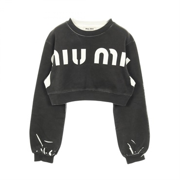 Miu Miu Cropped sweatshirt long sleeve tops cotton Gray White Used Women #XS