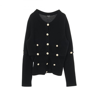 CHANEL COCO Mark button cardigan #38 P72780K10442 cashmere Black Used Women