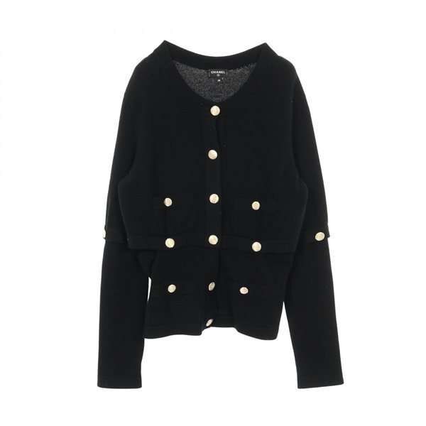CHANEL COCO Mark button cardigan #38 P72780K10442 cashmere Black Used Women