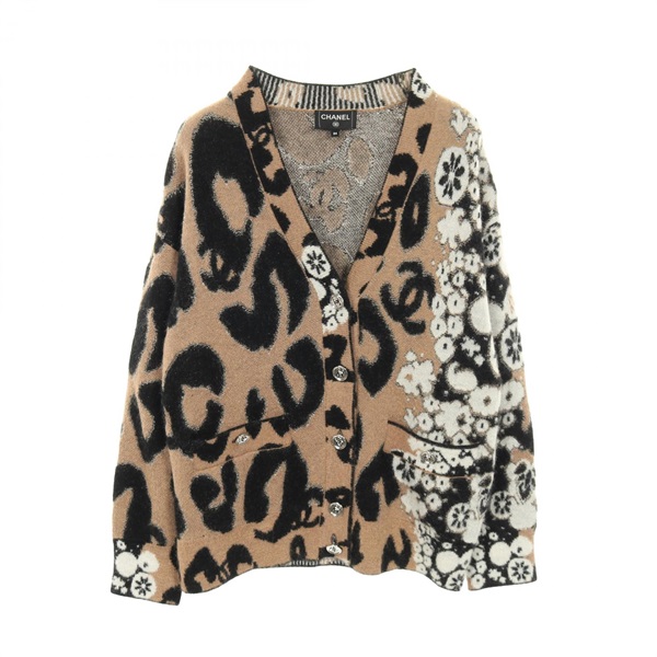 CHANEL COCO Mark Cardigan Sweater #34 P75362K10782 cashmere Moheya Brown Used CC