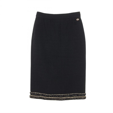 CHANEL tweed skirt #36 jupe P56912V30555 wool Black Gold Used Women