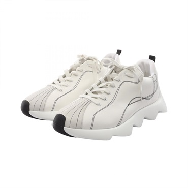 HERMES Envol sneakers shoes #42 Suede Fabric White Gray Black White mens