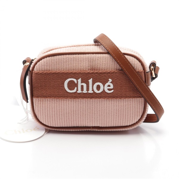 Chloe Shoulder crossbody Bag C20273454 leather canvas Corduroy Pink Brown NEW
