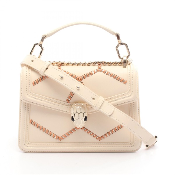 BVLGARI Serpenti Diamond Blast chain shoulder crossbody Handbag leather Beige