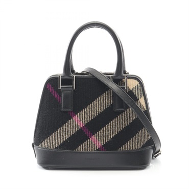 BURBERRY Nova Check Shoulder Crossbody Handbag wool leather Black Beige Used