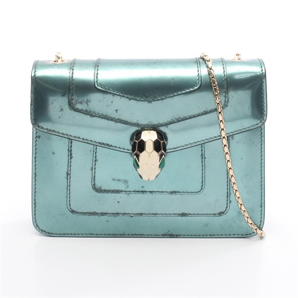 BVLGARI Serpenti Forever chain crossbody Shoulder Bag Patent leather Green Used