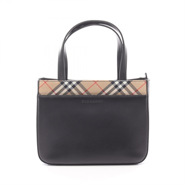 BURBERRY Nova Check Handbag canvas leather Black Beige Multicolor Used Women