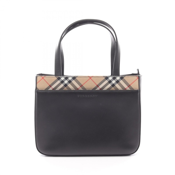 BURBERRY Nova Check Handbag canvas leather Black Beige Multicolor Used Women