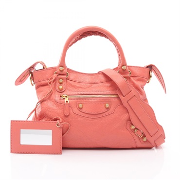 BALENCIAGA Giant town Shoulder Handbag 285434 leather Pink Used Women