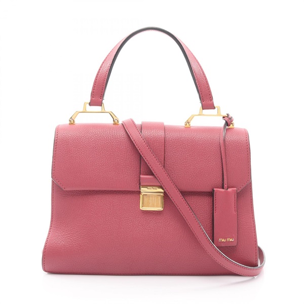 Miu Miu MADRAS Shoulder Crossbody Handbag leather Dark Pink Brown Used Women