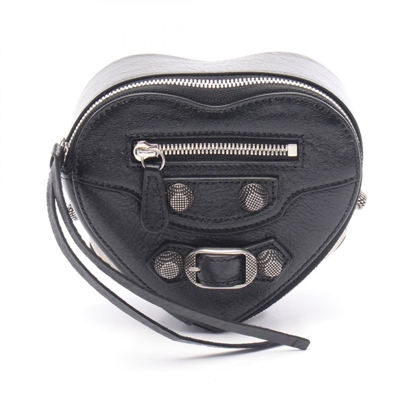 BALENCIAGA LE CAGOLE HEART Pouch 771674 1VG9Y 1000 leather Black Used Women