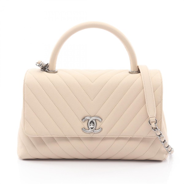 CHANEL Coco Top Handle 29 Flap V Stitch Chevron chain shoulder Handbag A9299