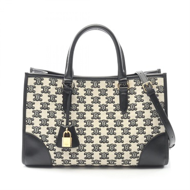 CELINE Mini Horizontal Cabas Triomphe Tote crossbody Bag canvas leather natural