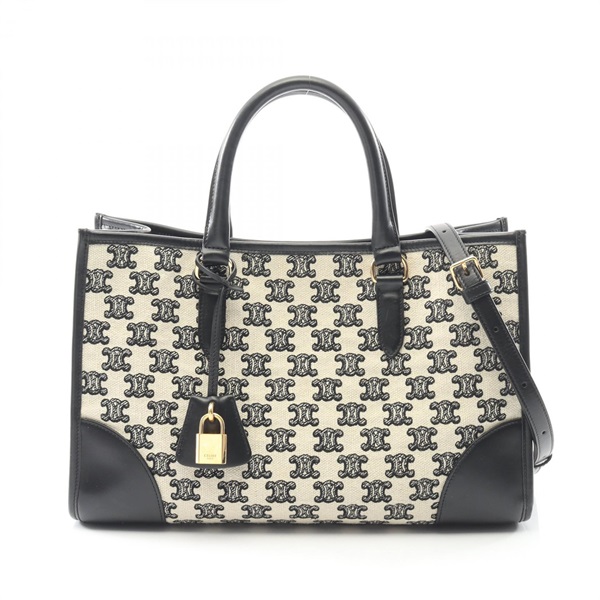 CELINE Mini Horizontal Cabas Triomphe Tote crossbody Bag canvas leather natural