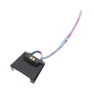 HERMES Kelly Twilly bag charm Z Tadelakt leather silk Black Blue GHW Used Women