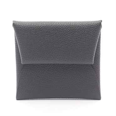 HERMES Bastia Coin purse case Wallet Epsom leather Black SHW Used Women
