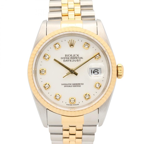 ROLEX Datejust 10P Diamond U Wrist Watch 16233G Automatic 18KYG Gold SS Used